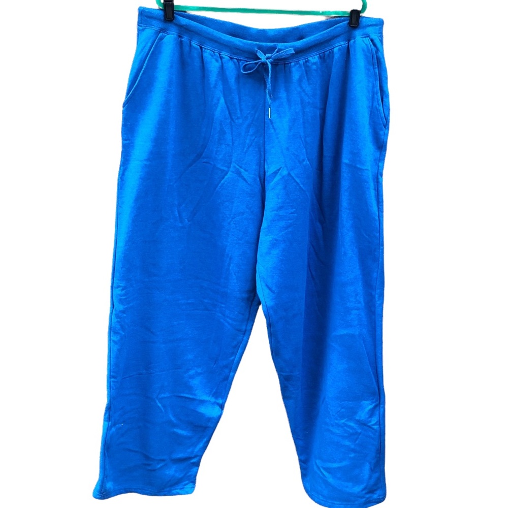 Woman Within Plus Medium 14/16 Pants Blue Pull On Wide Leg Sweatpants Pockets